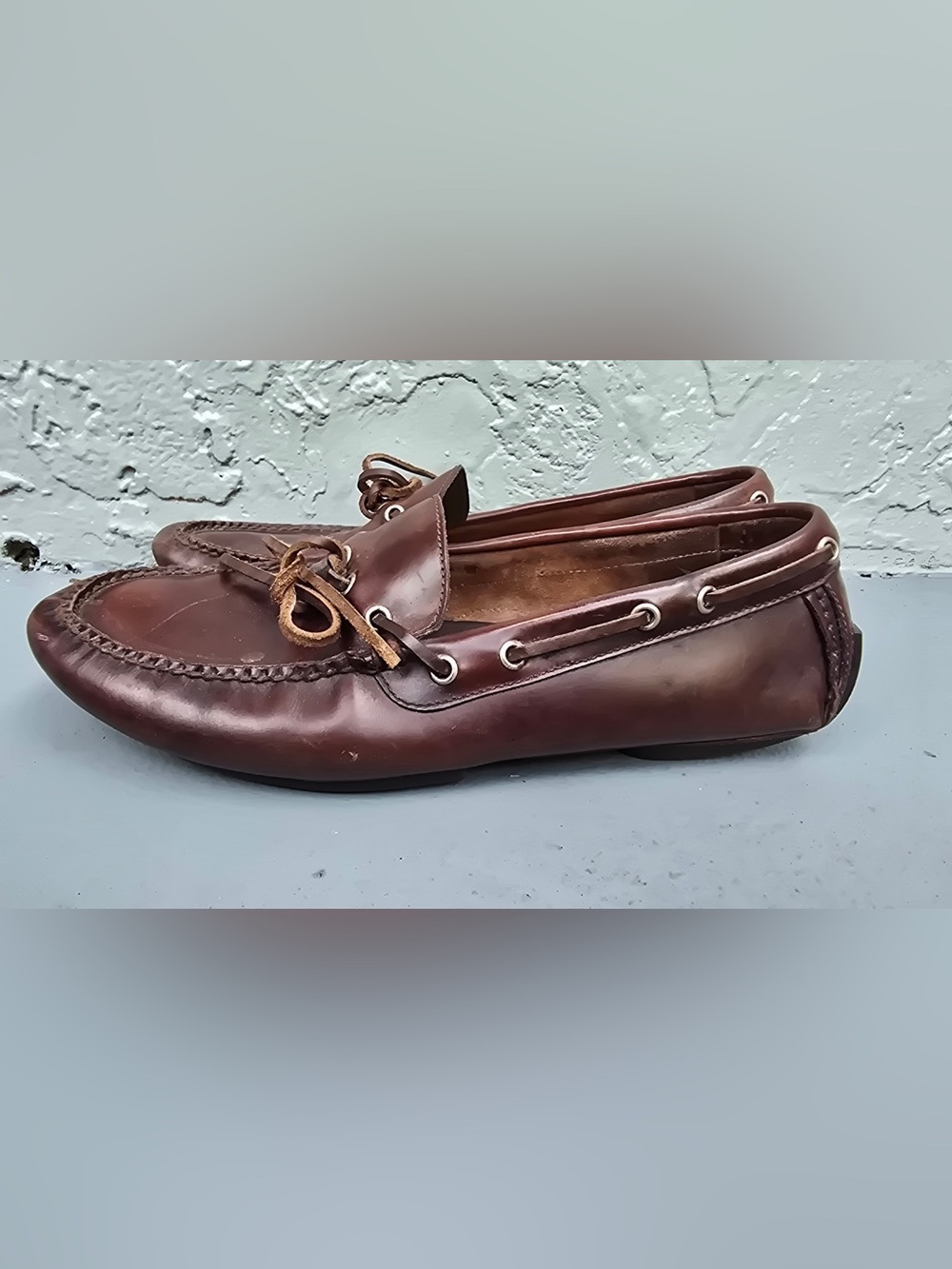 Men's Brown Leather Boat Shoes - Classic Polo Moccasin Style Size 10